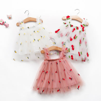 Summer New Girls' Embroidered Tulle Dress (Princess Style)