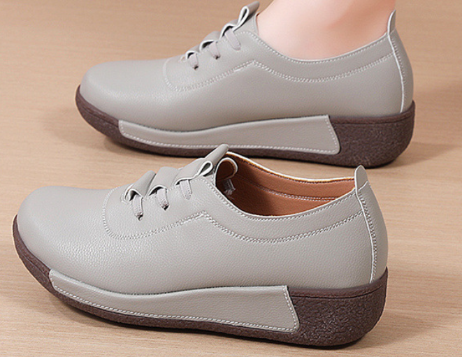 Leather Wedge Sneakers with Thick Sole (One Pair)