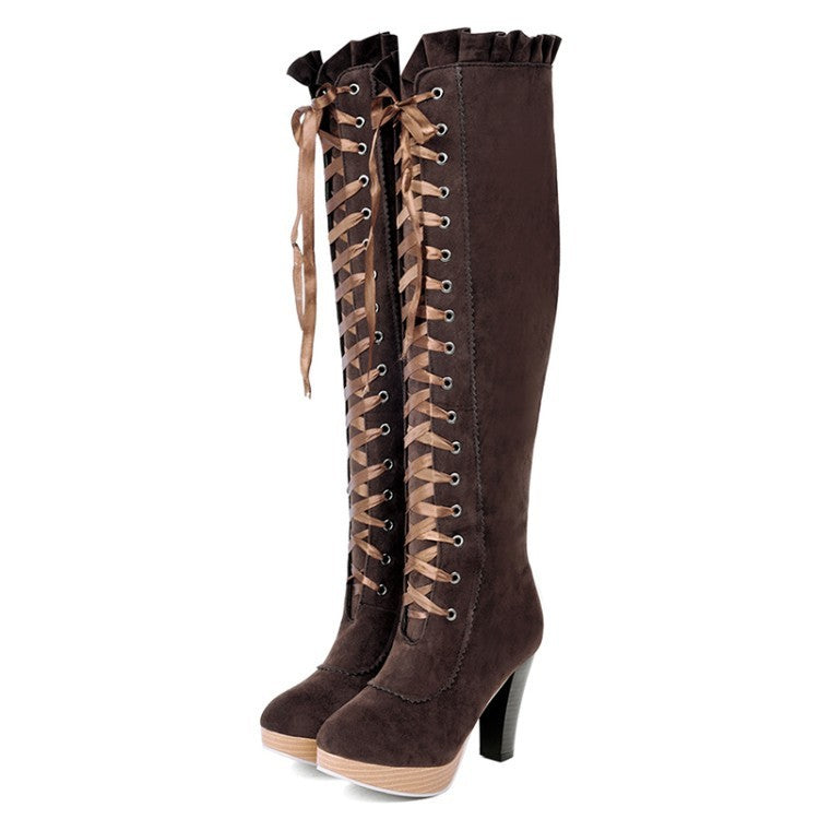 Velvet Strappy High Heels Tall Boots for Women