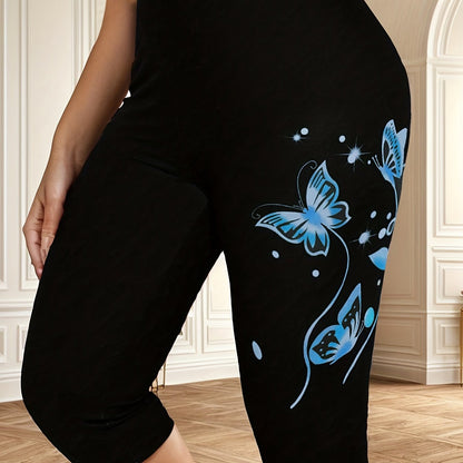 Women's Elegant Butterfly Print Capri Leggings