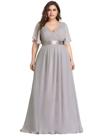 V-Neck High-Waist Fashionable A-Line Dress