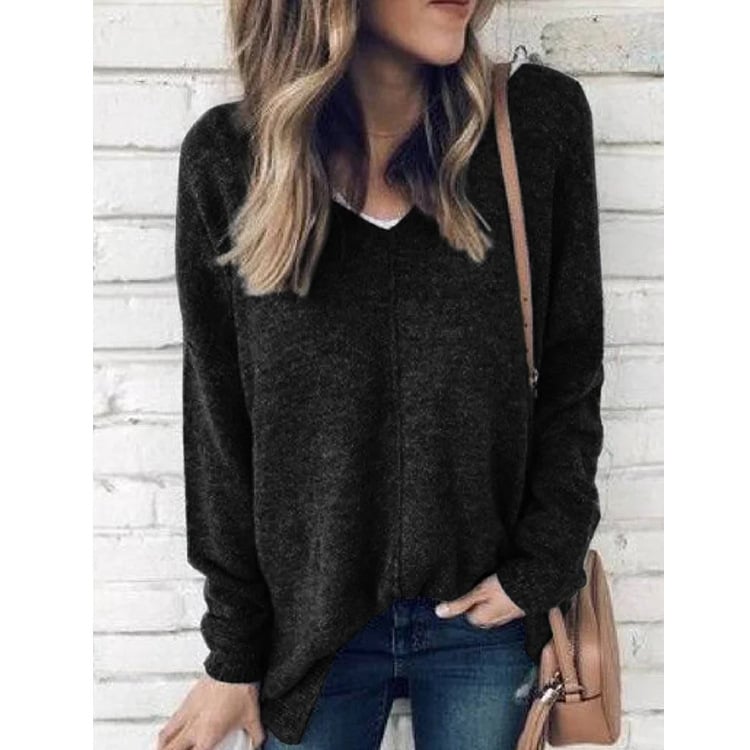 V-neck Plus Size Fleece Pullover Sweater for Women