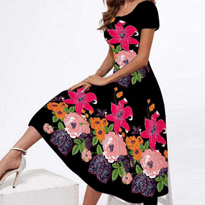 Women's Plus Size Floral Maxi Dress with Square Neck