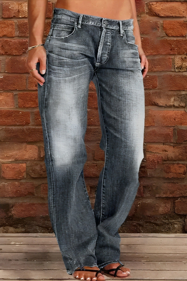 Women's Casual Mid-Waist Distressed Denim Pants