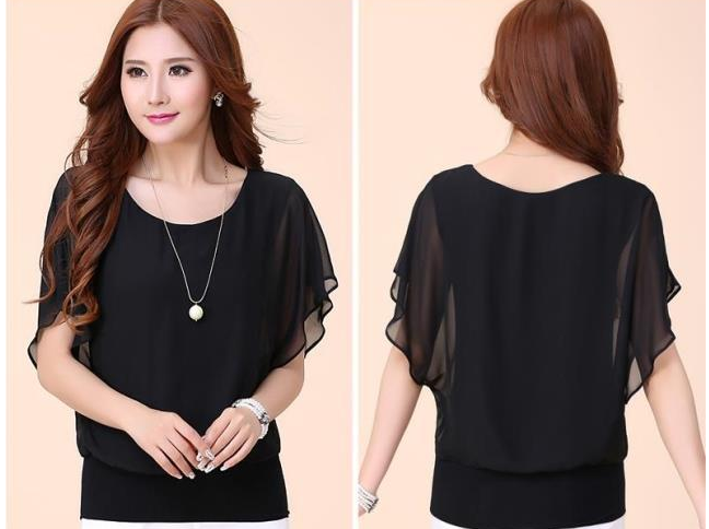 Plus Size Batwing Sleeve Chiffon Blouse for Women