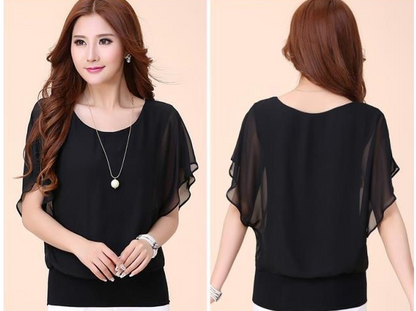 Plus Size Batwing Sleeve Chiffon Blouse for Women