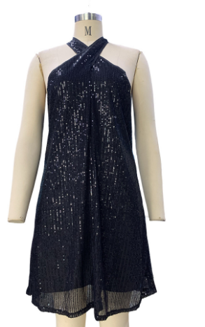 Elegant Halter Strapless Sequin Formal Dress