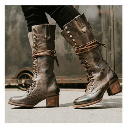 Women's Lace-up Boots with Thick Heels