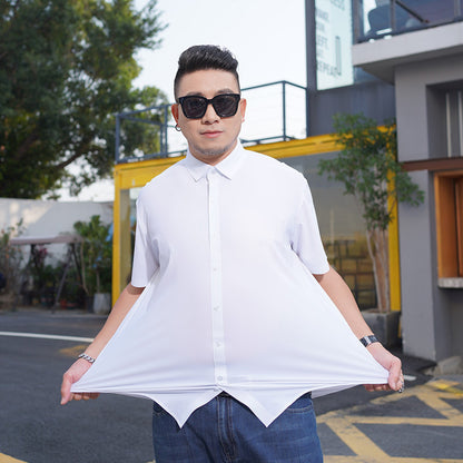 Plus Size Men's Short Sleeve Shirt in Ice Silk Fabric