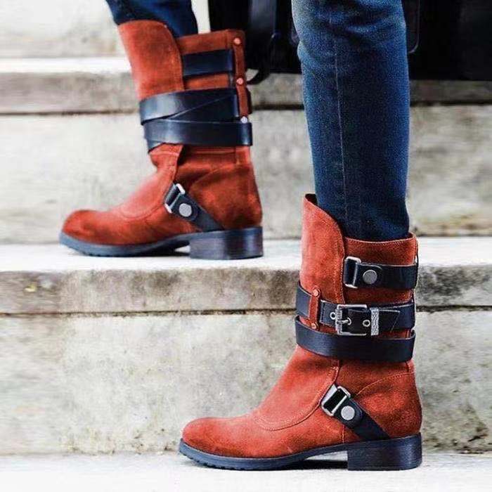 Vintage Men's Suede Boots with Thick Heels & Buckle