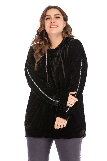 Plus Size Black Striped Hoodie  for Women