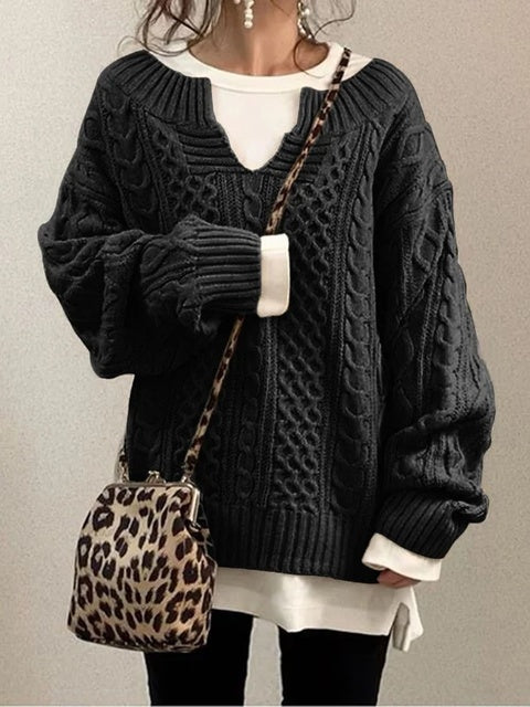Chic Women's Knitted V-Neck Sweater for Autumn Winter
