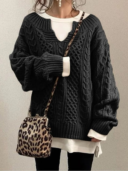 Chic Women's Knitted V-Neck Sweater for Autumn Winter