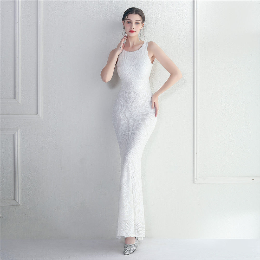 Long Sequin Evening Dress with Backless Design