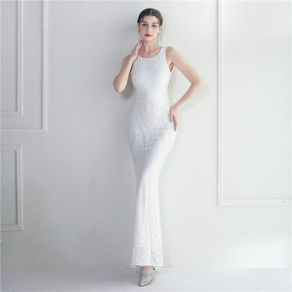 Long Sequin Evening Dress with Backless Design