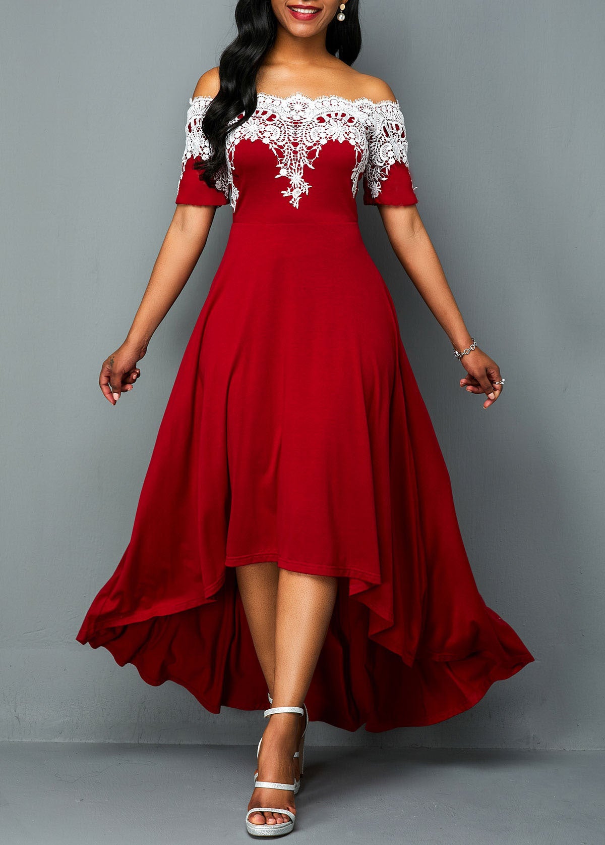 Plus Size Off-Shoulder Lace Panel Maxi Dress