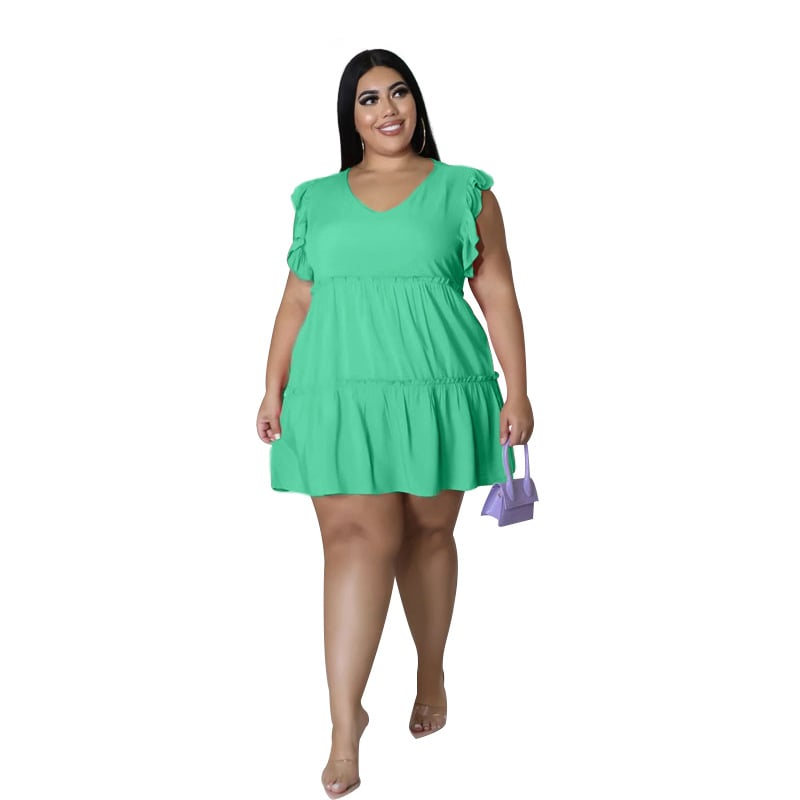 Women's Casual V-neck Sleeveless Ruffled Dress
