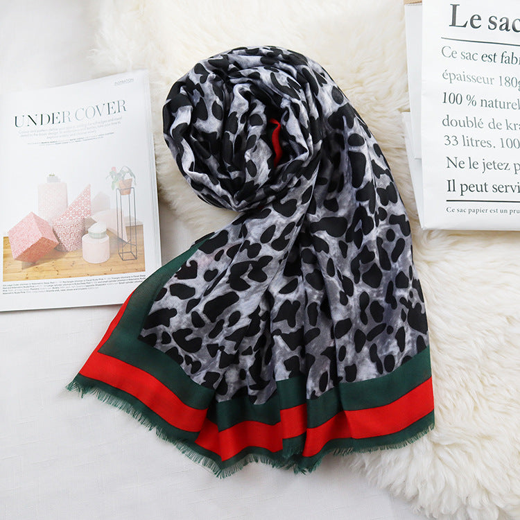 Women's Cotton Linen Leopard Print Scarf for Fall/Winter