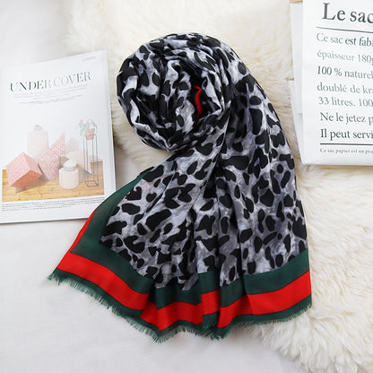 Women's Cotton Linen Leopard Print Scarf for Fall/Winter
