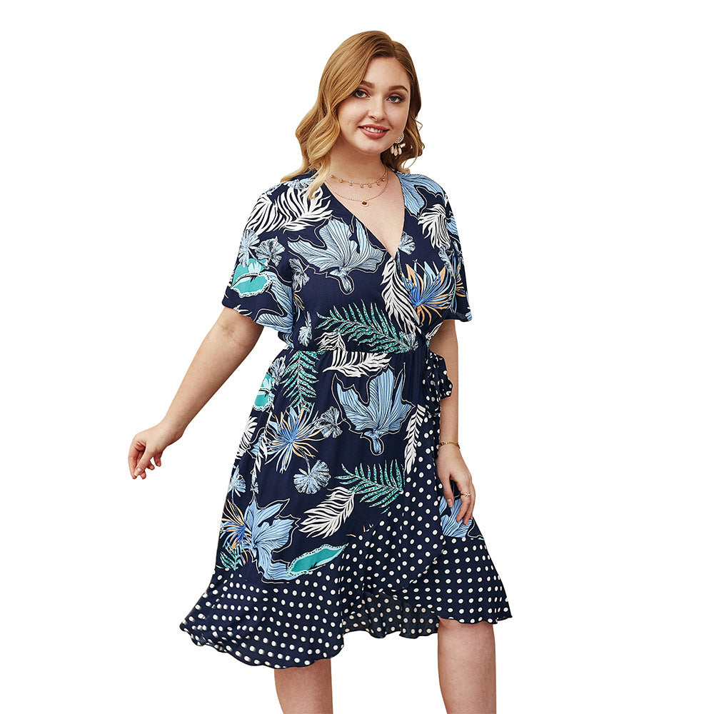 New Plus Size Dress with Floral Patchwork
