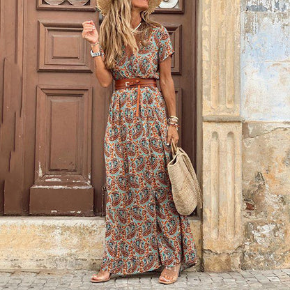 Bohemian V Neck Floral Dress for Ladies