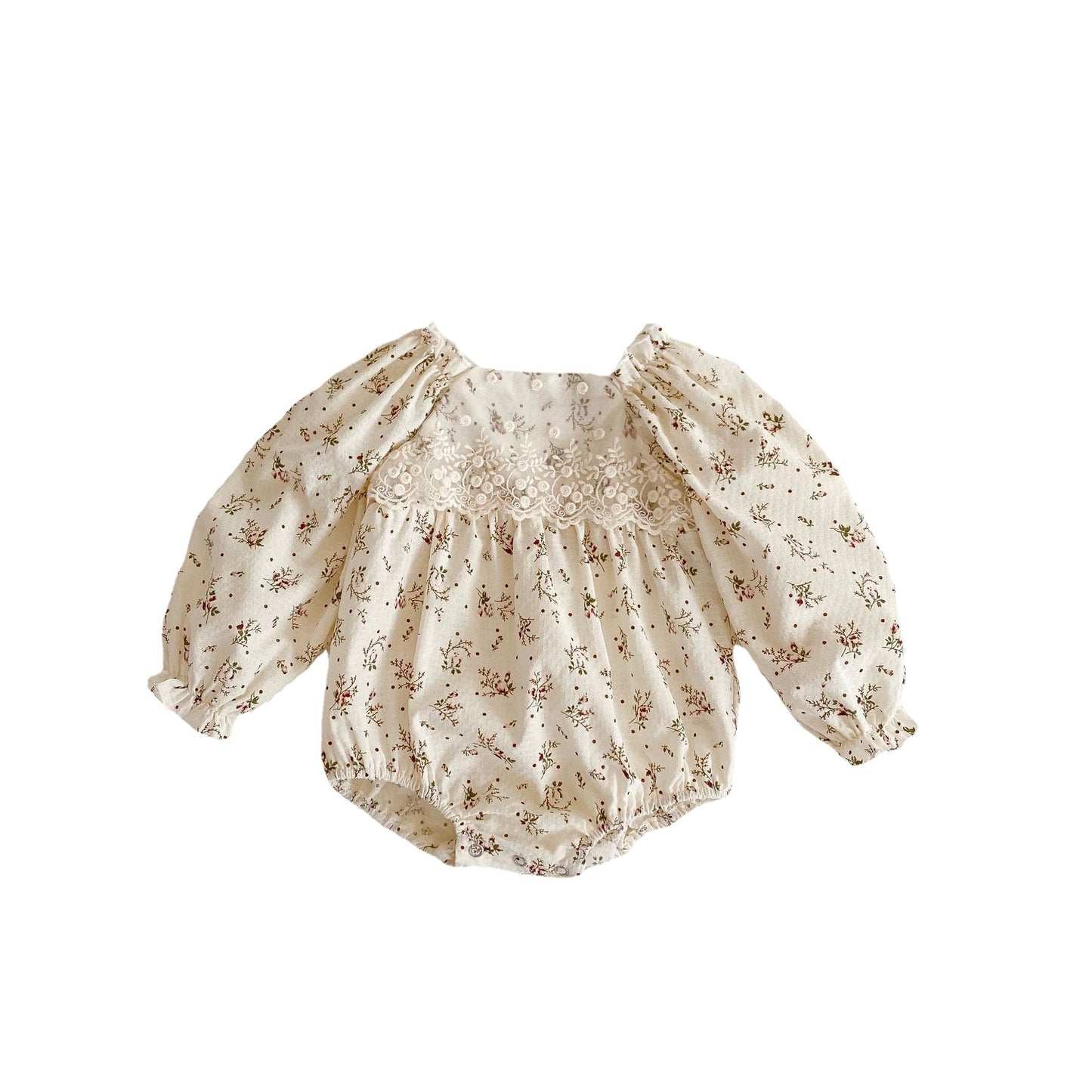 Floral Lace Long-sleeved Romper for Baby Girls