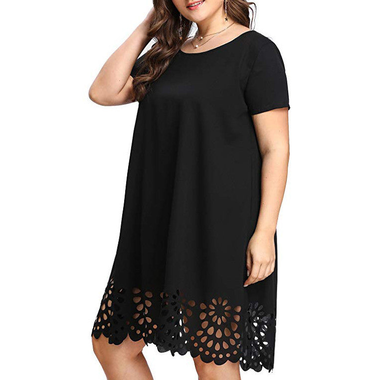 Plus Size Hollow Out Floral Hem A-Line Dress