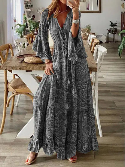 Bohemian Beach Maxi Dress with Floral Print for Women