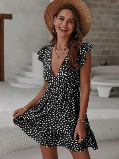 Women's Printed Sleeveless Loose V-Neck Dress