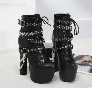 Women's Waterproof Studded Short Boots with Chunky Heels