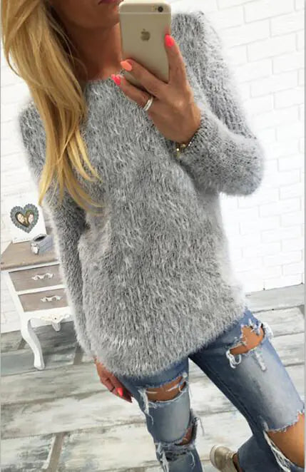 Round Neck Sweater, Long Sleeve Plush Top