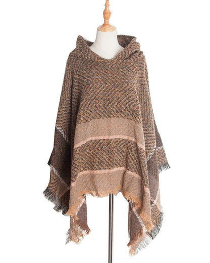 2022 Women's Hooded Houndstooth Cape Poncho