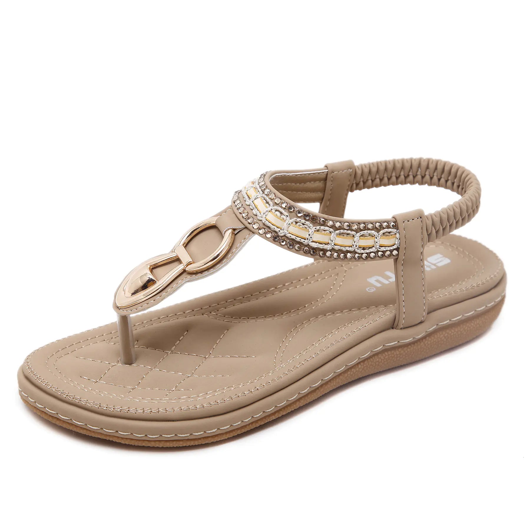 Women's Ethnic Style Rhinestone Flat Beach Sandals - Trendy Attic Store01