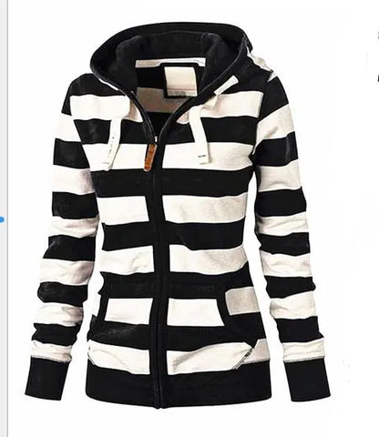 Plus Size Striped Hoodie with Long Sleeves