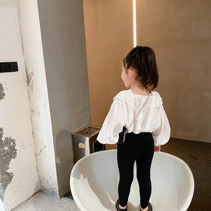 Long Sleeve Lace Top, Puff Sleeve Autumn Blouse for Girls