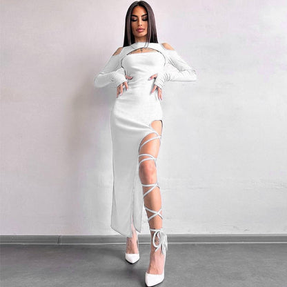 Women's Hollow-out Long Sleeve Split Dress Leggings