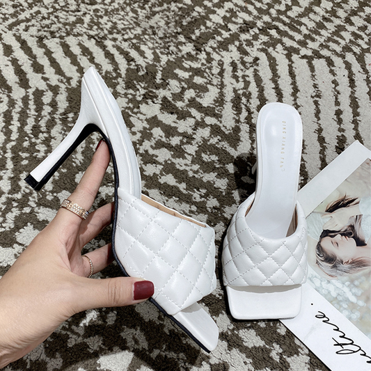 Checked High-Heeled Sandals for Spring and Summer