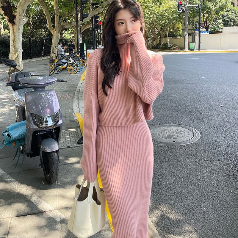 Lazy Style Women's Two-Piece High Neck Sweater Set