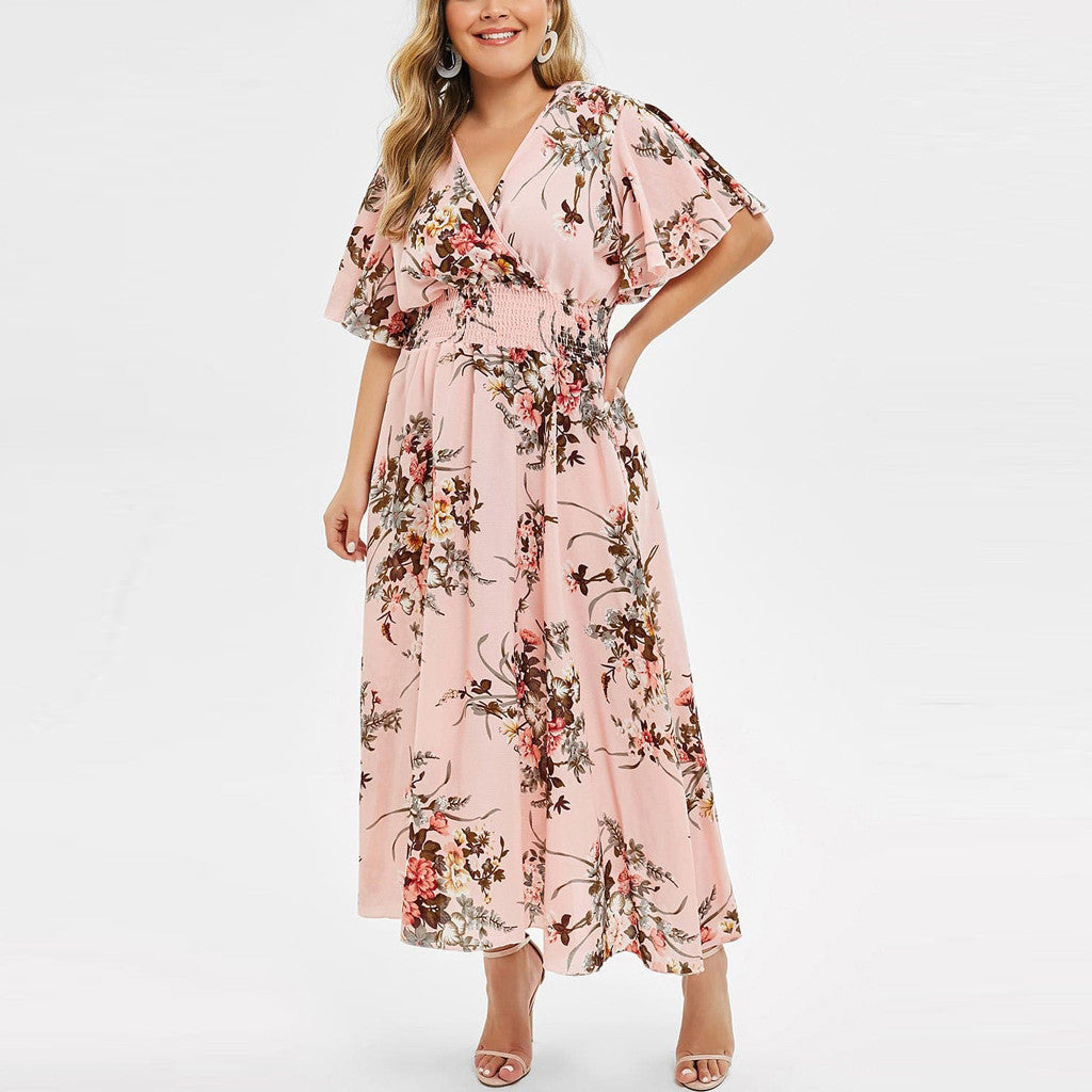 Plus Size Floral Chiffon Dress Bohemian Style