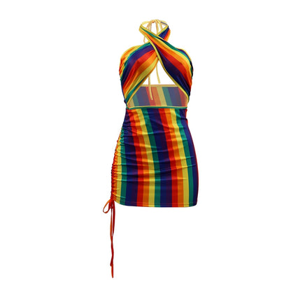 Backless Tie Dye Halter Bodycon Mini Dress