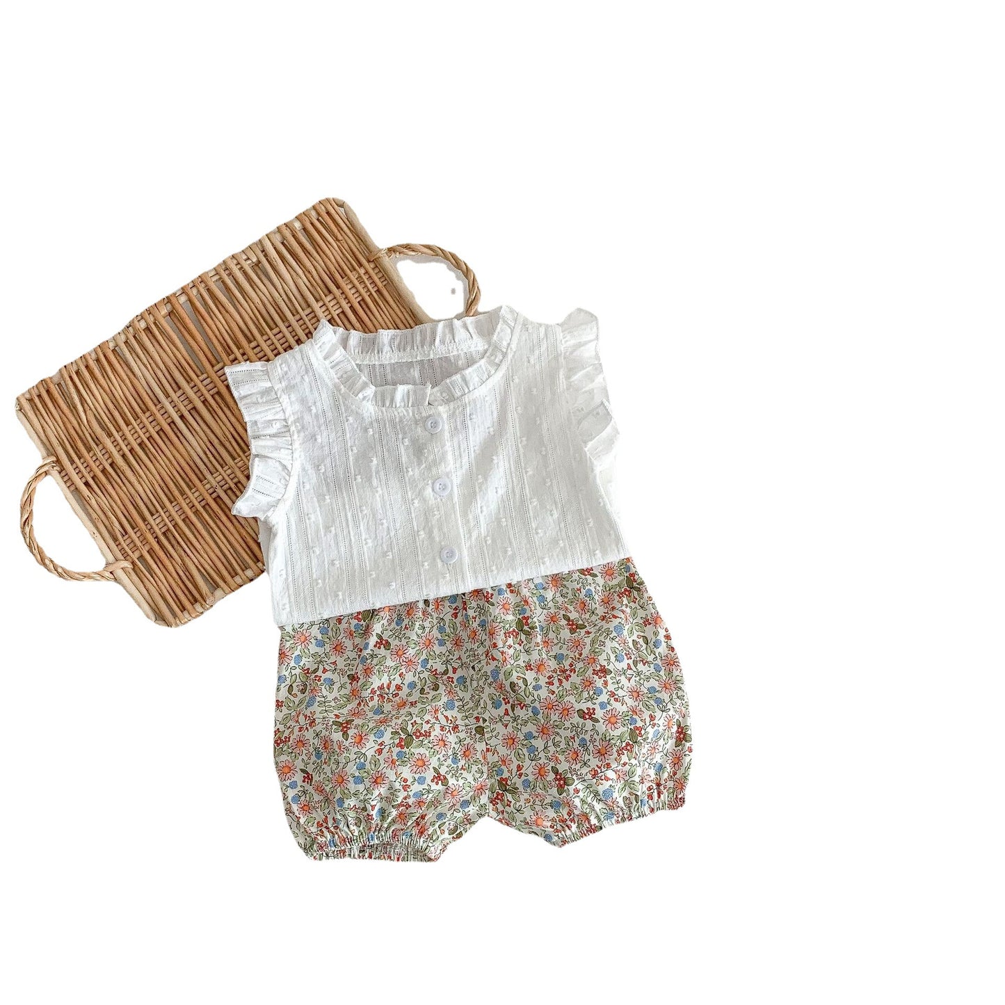 Baby Girls' Floral Shorts and Flying Sleeve Top Set