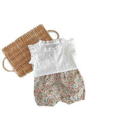 Baby Girls' Floral Shorts and Flying Sleeve Top Set