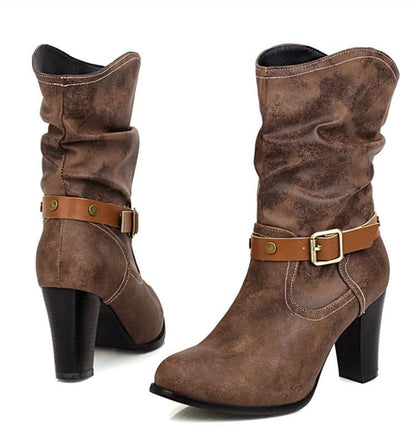 Pleated Mid-Heel Boots