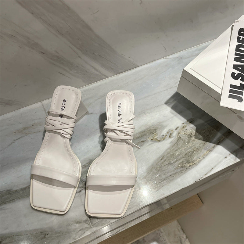 Square Toe High-Heeled Cross Strap Sandals