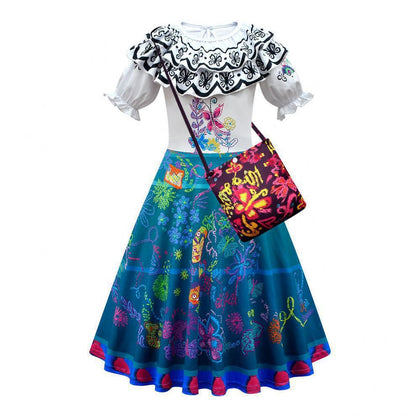 Encanto Style Girls Dress with Flutter Sleeves and Bag