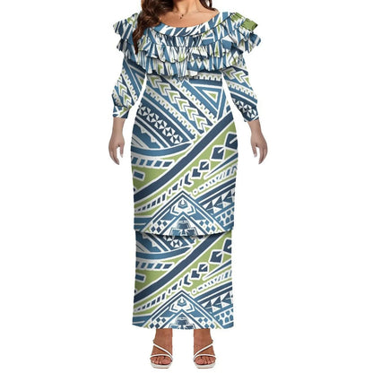 Plus Size Women Hawaiian Print Full Sleeve Long Dress