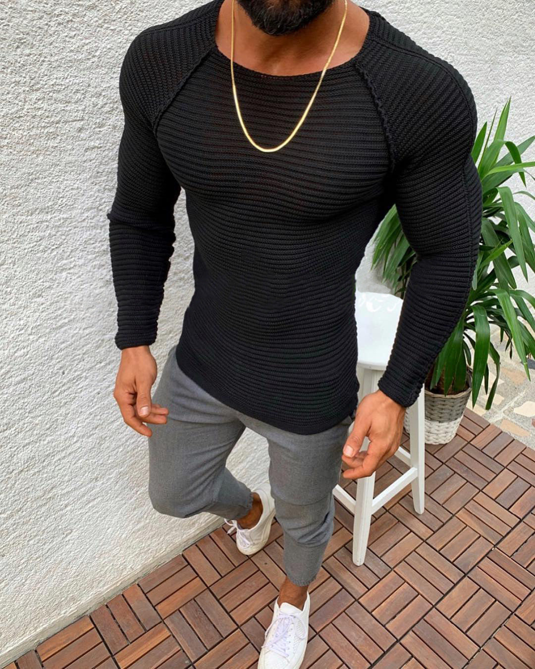 Fall Winter Men's Slim Fit Knit Sweater