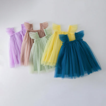 New Girls' Fleece Sleeve Tulle Dress
