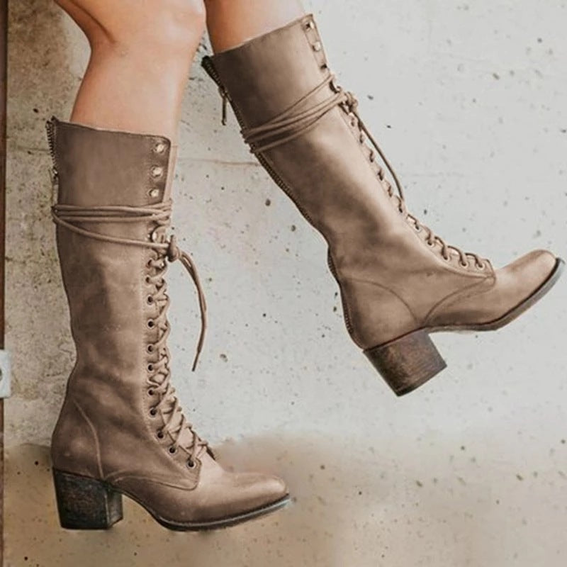 Women's Lace-up Boots with Thick Heels