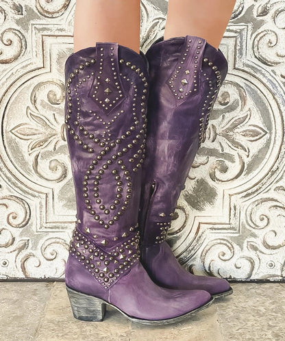 Women's Studded Knee-High Boots with Chunky Heels
